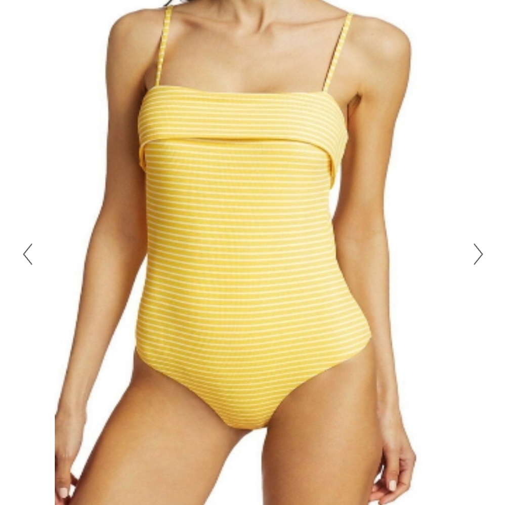 ONIA Stripe Yellow One Piece Swimsuit Tag Size XS Key Hole Back Size XS